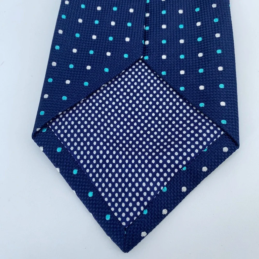 Eton Tie Mens‎ One Size Blue White Dotted Silk Professional Necktie England Made